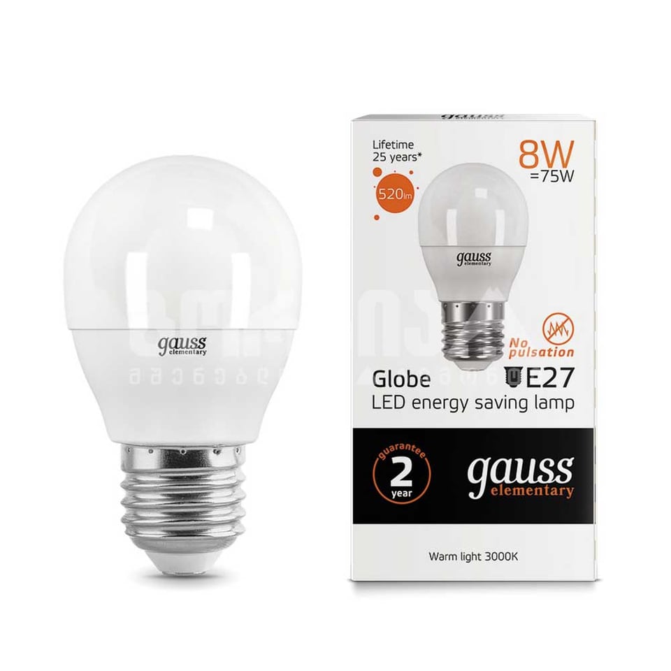 ლედ ნათურა Globe E27 8W 2700K gauss el - 53218