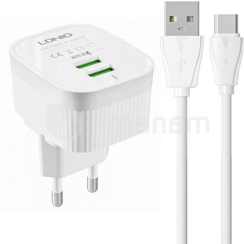 დამტენი LDNIO A201 12W 2.4А USB To Type C 2 USB კაბელი
