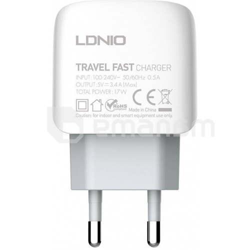 დამტენი LDNIO A3312 17W USB To Type C 3 USB კაბელი