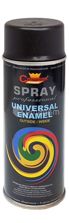 უნივერსალური სპრეი საღებავი Champion Universal Enamel RAL 9005 400 მლ მქრქალი შავი