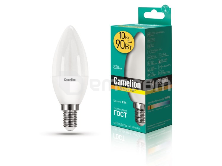 შუქდიოდური ნათურა Camelion 10W С35 Е14 3000K