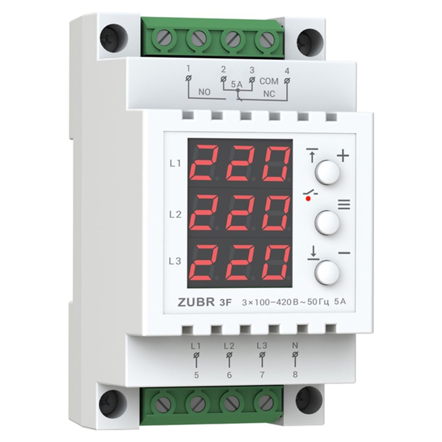 ძაბვის მონიტორინგის რელე ZUBR სამფაზიანი 3 მოდულით 5A 3F