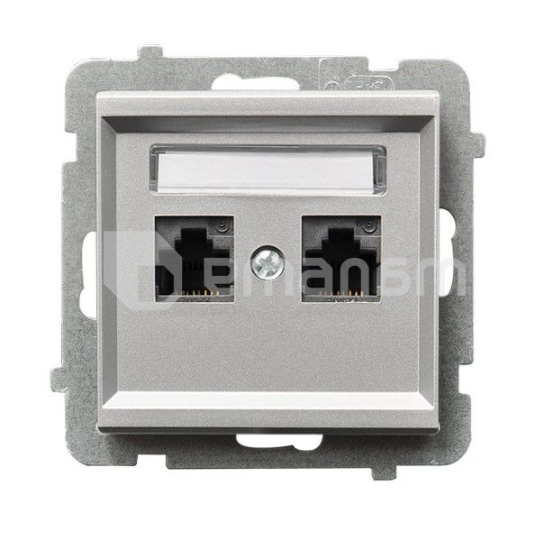 როზეტი კომპიუტერის CAT 5E Ospel Sonata GPK-2R/K/m/38 2 განყოფილებიანი ვერცხლისფერი მქრქალი