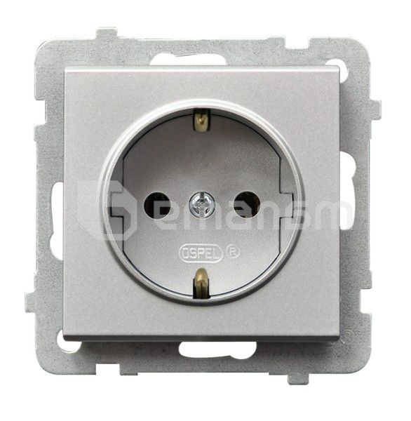 როზეტი დამიწებით Ospel Sonata GP-1RS/m/38 1 განყოფილებიანი ვერცხლისფერი მქრქალი