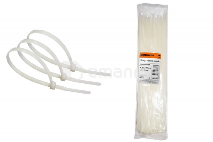ნეილონის ცალუღი TDM 4,8х500მმ (თეთრი) 100ც