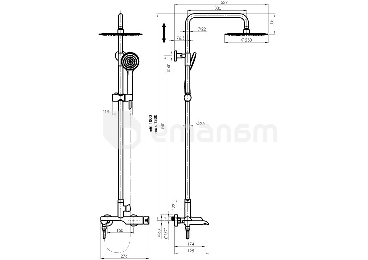 საშხაპე სისტემა Rubineta Olo Ultra 10 SW DV3 4
