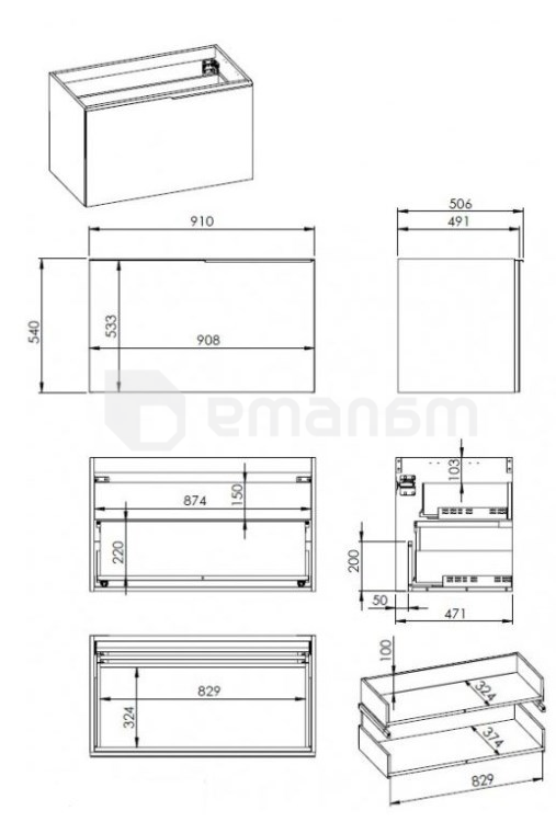 ტუმბო ჩამოსაკიდი Elita GLAM 90 Stone Matt 90 1S + 1S (168384)