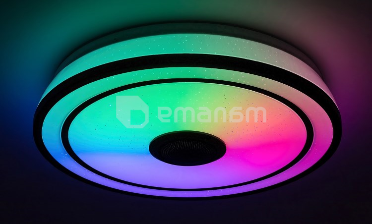 ჭერის სანათი Rabalux Nikolaus 24W 3000 6500K Ø395 H90მმ შავი თეთრი 71030