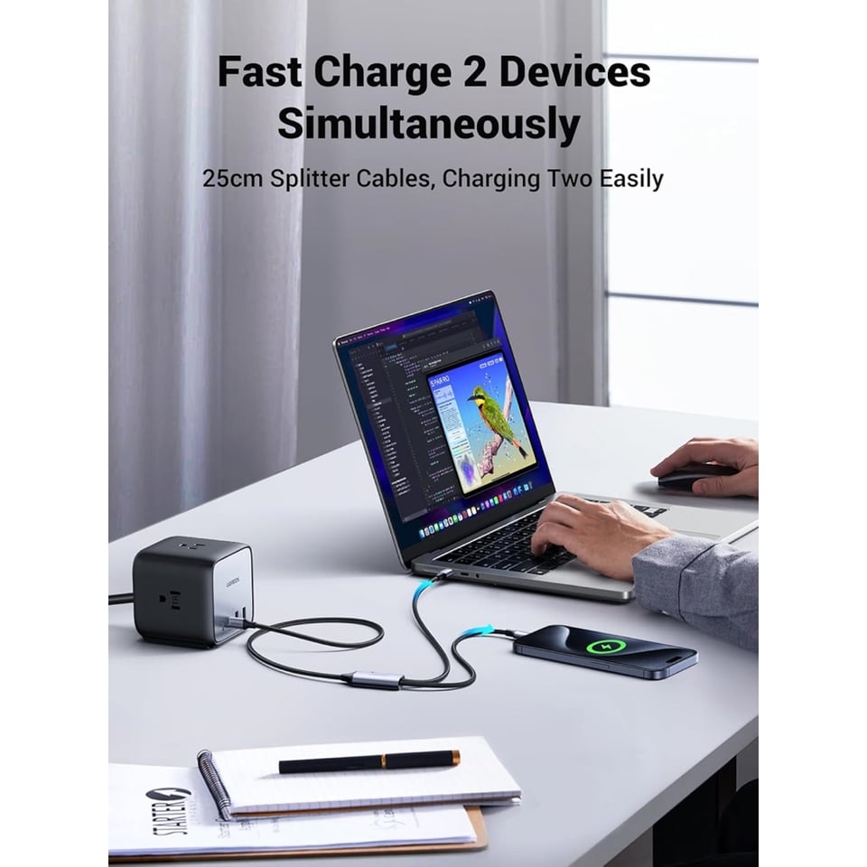 USB კაბელი UGREEN US561 (35087), 100W, Type-C to Type-C, 1.5m, Grey