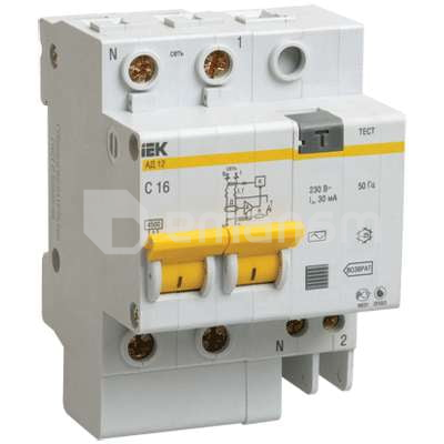 დიფერენციალური ავტომატი IEK 2პ 16А 30ma AD12