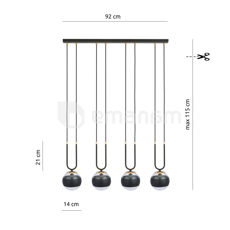 საკიდელი EMIBIG GLAM 4 E14 4x MAX 40W BLACK STRIPE