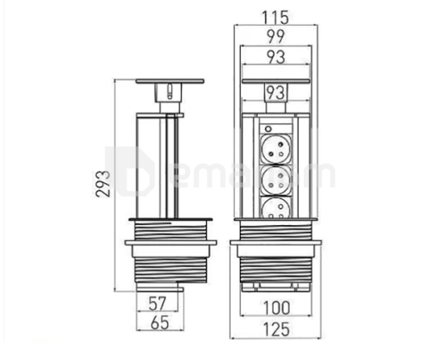 მაგიდაში სამონტაჟო როზეტი დამაგრძელებლით GTV 3х1.5მ შავი