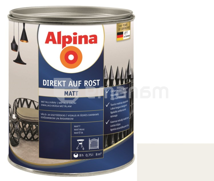 ემალი ანტიკოროზიული Alpina Direkt Auf Rost Matt თეთრი 0.75 ლ