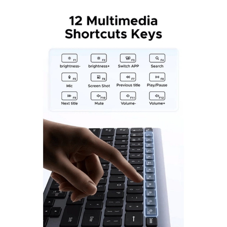 კლავიატურა UGREEN K552 (75163), Wireless, Bluetooth, USB, Keyboard, Grey