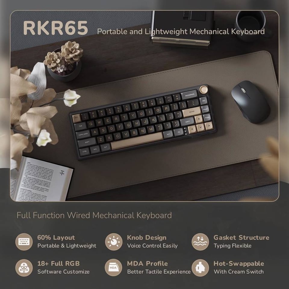 კლავიატურა Royal Kludge RK R65 RGB Mechanical Keyboard, Chartreuse switch, Hot Swappable, Type-C wired, Phantom