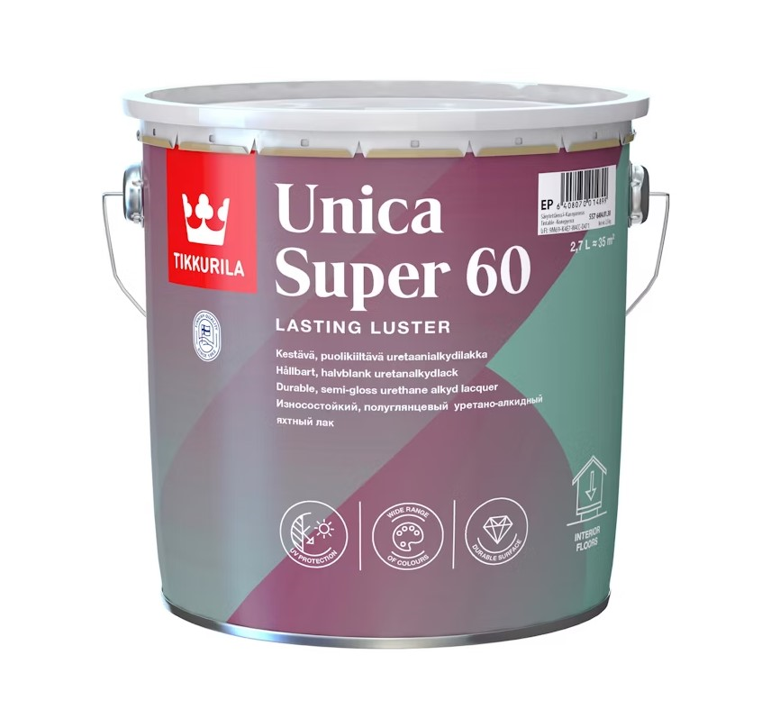საღებავი რთული ზედაპირებისთვის Tikkurila Unica Super 60 lacquer semmi-gloss A 2,7 ლ