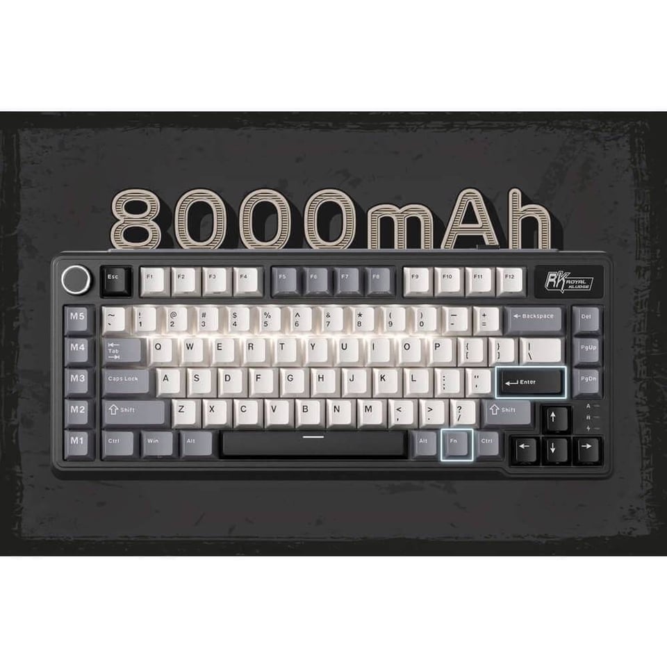კლავიატურა Royal Kludge RKL75-KB-XW RGB Mechanical Keyboard, Beige Switch, Hot Swappable, Wireless, Type-C, Bluetooth, 2.4GHz, Knight Black
