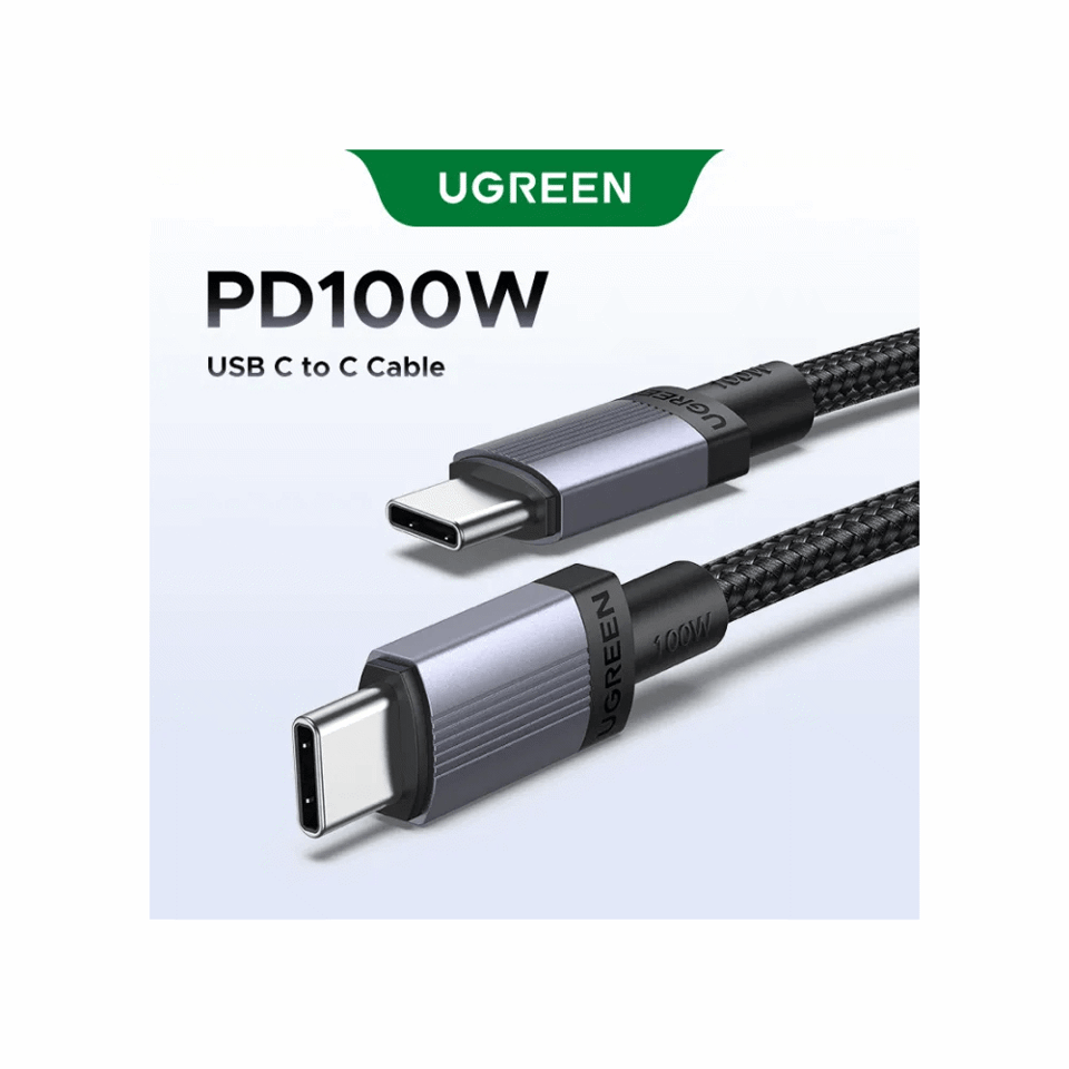 USB კაბელი UGREEN L528 (65833), 100W, Type-C to Type-C Cable, 2m, Grey/Black