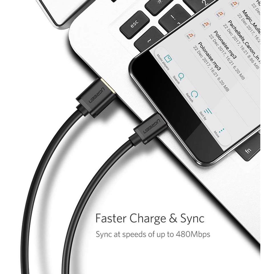 USB კაბელი UGREEN US289 (60138), USB to Micro USB, 2m, Black