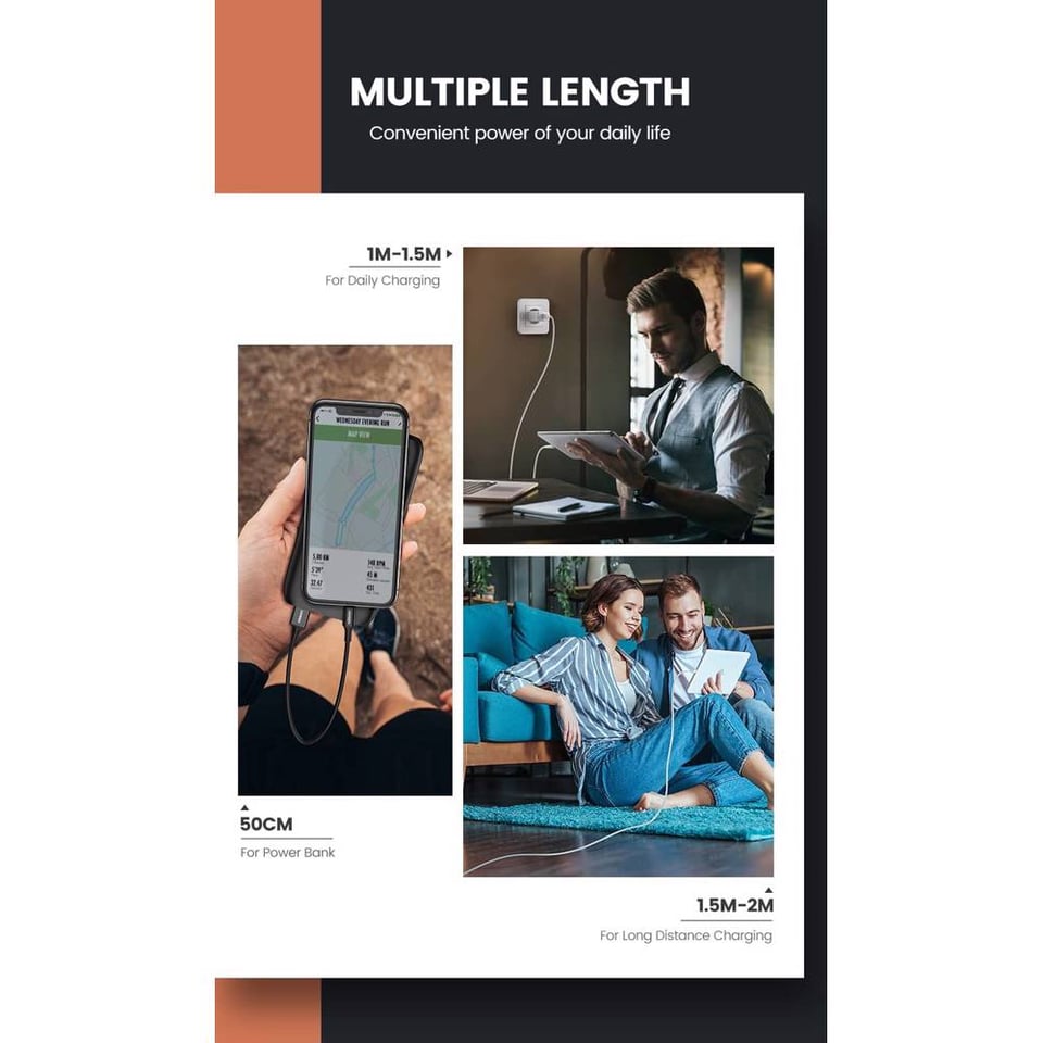 USB კაბელი UGREEN US155 (80822), MFi, USB to Lightning, 1m, Black