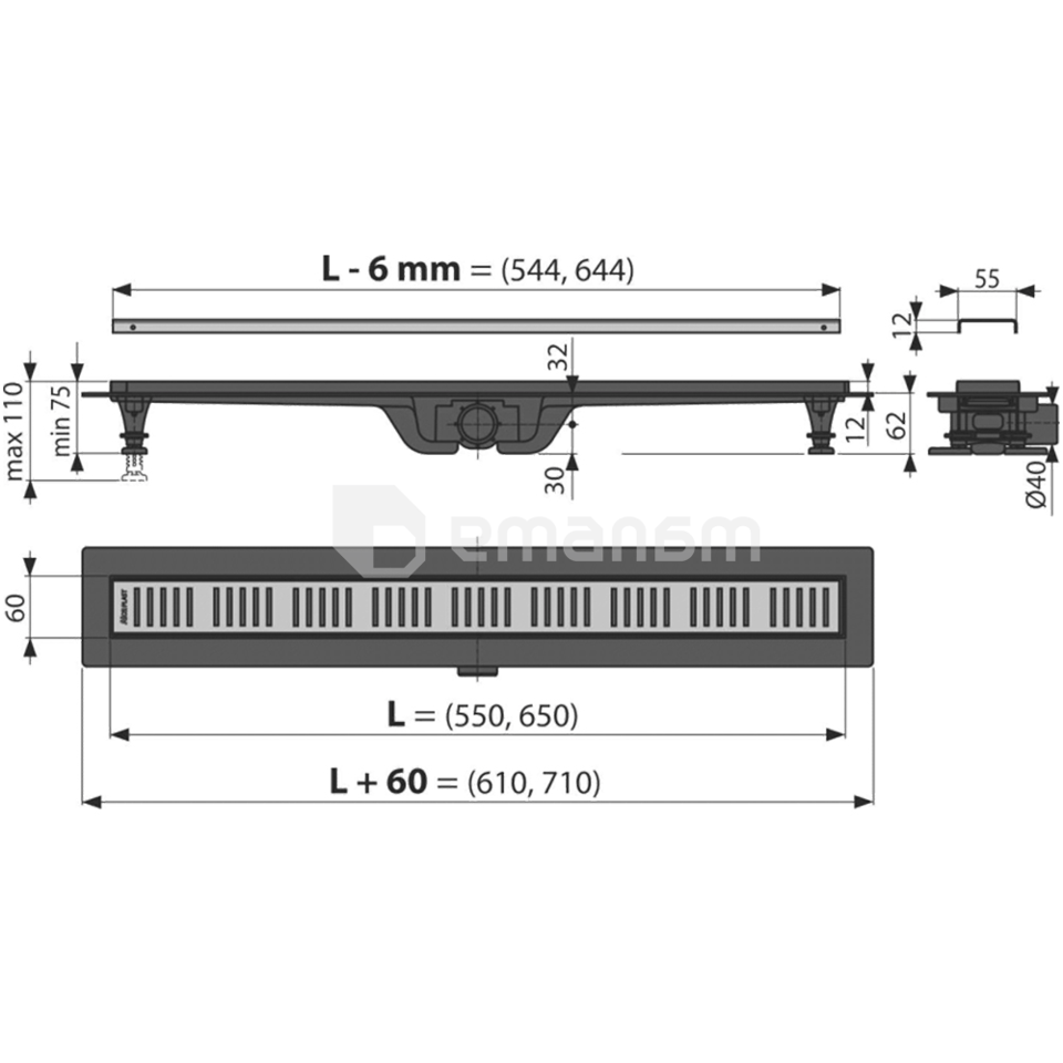 საშხაპე ტრაპი Alca Drain APZ10BLACK-550BRASS