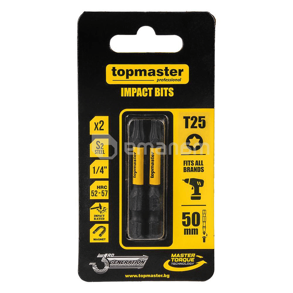 ბიტა დარტყმითი TOPMASTER 338738 TX25 50 მმ 2 ც