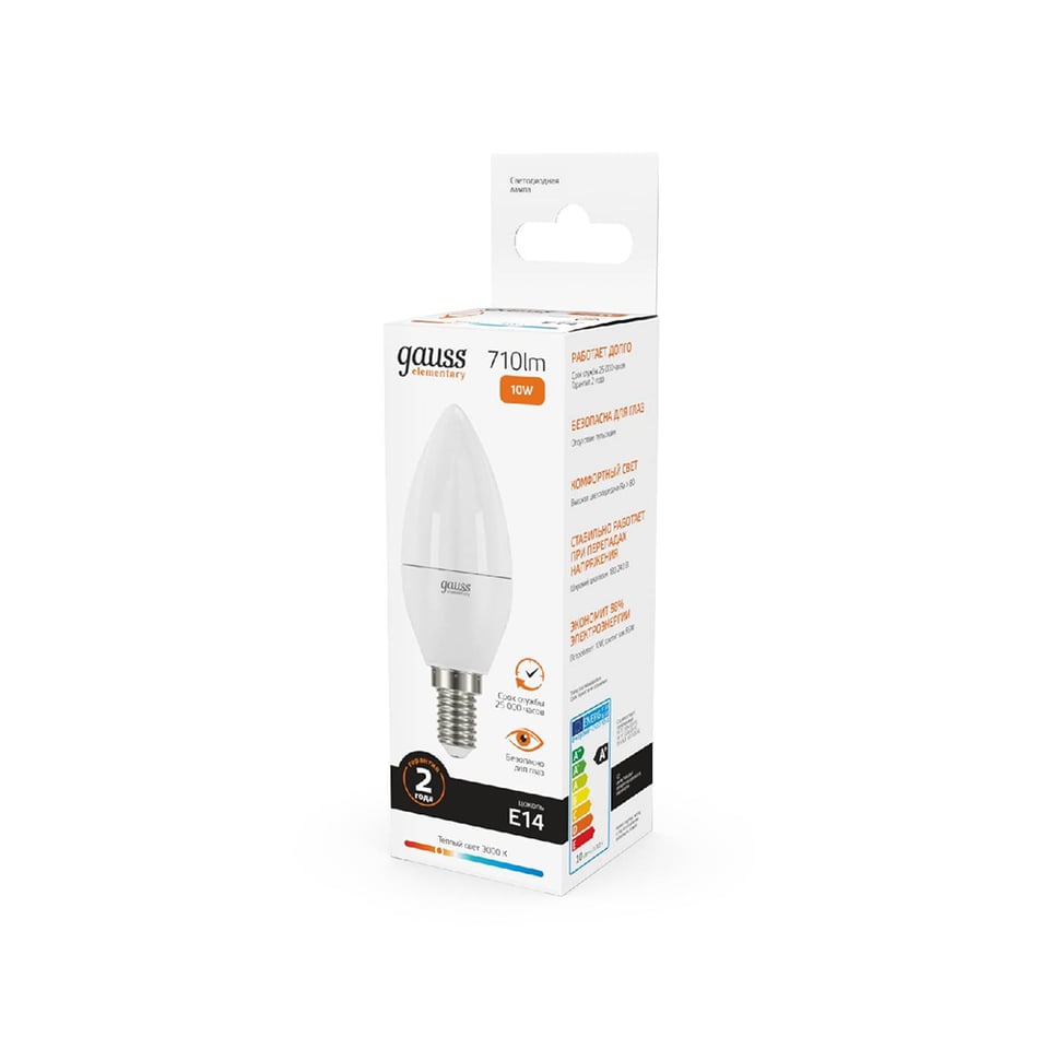 ნათურა10W 710lm 3000K Е14 LED 1/10/1 Gauss Elementary Candle