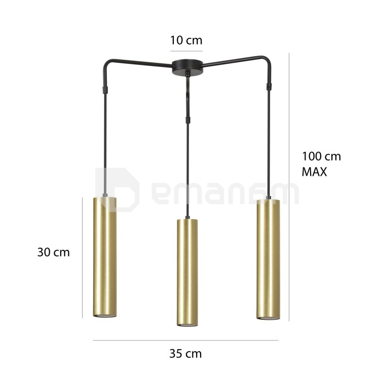 საკიდი EMIBIG Goldi Premium 3 GU10 3x MAX 30W შავი ოქროსფერი