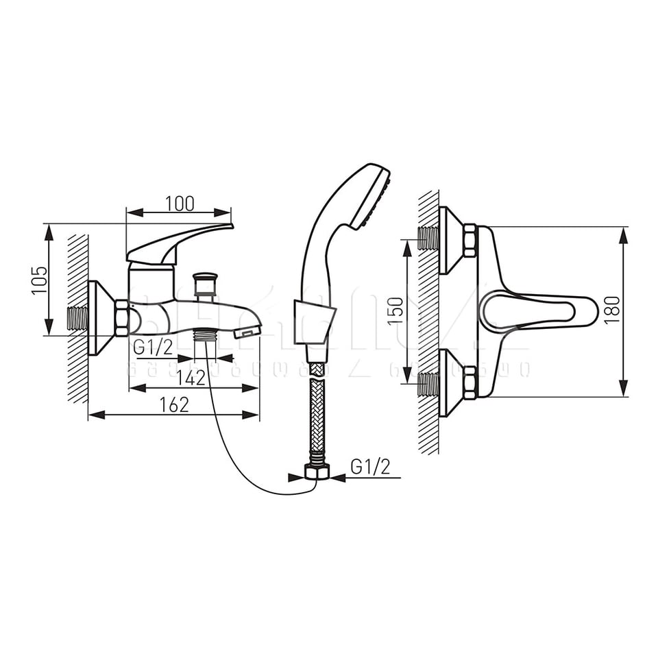 აბაზანის შემრევი საშხაპე ყურმილით BASIC BBC11