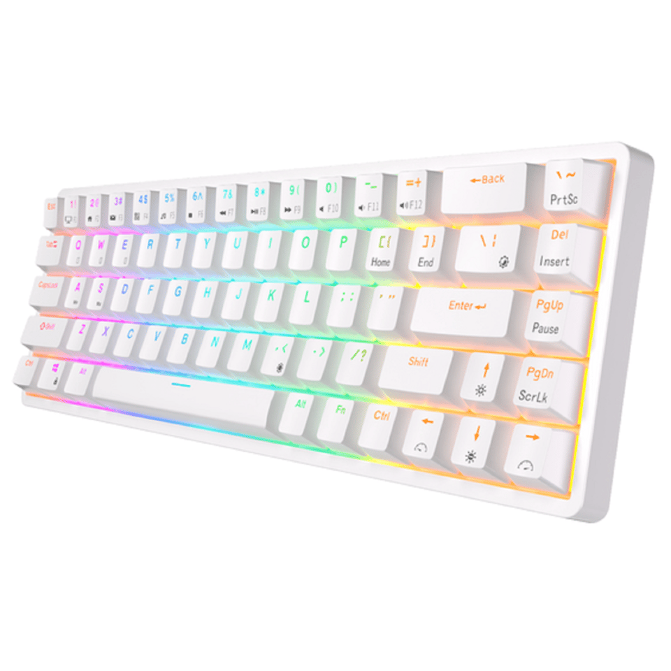კლავიატურა Royal Kludge RK G68 RGB Mechanical Keyboard, Red switch, Hot Swappable, Wireless, USB Type-C, 2.4 GHz, Bluetooth, White