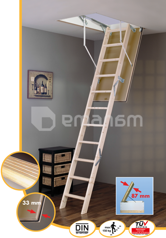 სხვენის კიბე Minka Tradition Plus 33 მმ 70x120x2800 მმ ხის