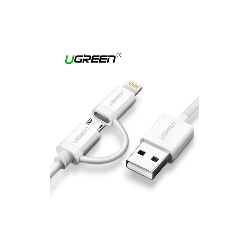 USB კაბელი UGREEN US178 (20876), USB to Lightning/Micro USB, 1m, White