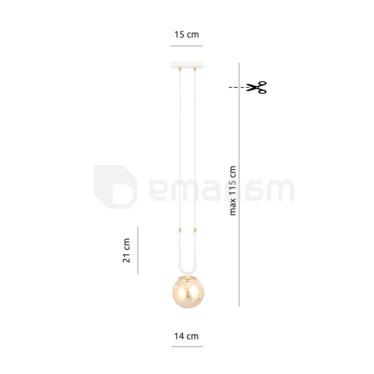 საკიდი EMIBIG GLAM 1 E14 1x MAX 40W WHITE MIODOWY