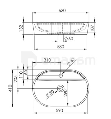 ხელსაბანი დასადები Elita Babette 145104 Antracit Matt 62x41