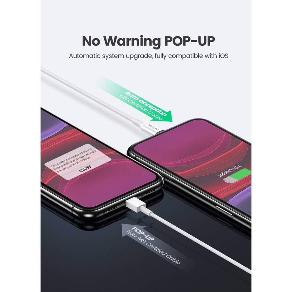 USB კაბელი UGREEN US155 (80822), MFi, USB to Lightning, 1m, Black