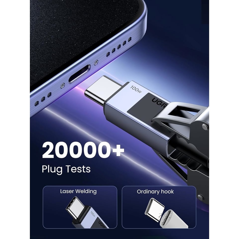 USB კაბელი UGREEN L512 (35985), 100W, Type-C to Type-C PD Fast Charging Cable, 0.5m, Space Gray