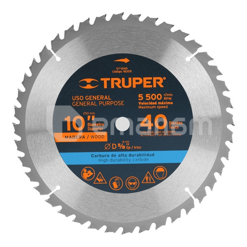 საჭრელი დისკი ხისთვის Truper ST-1040 254 მმ