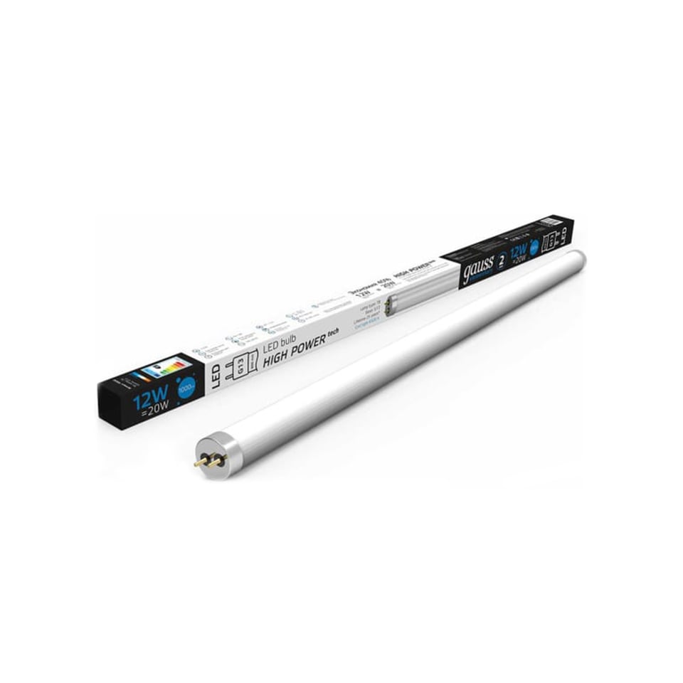 ნათურა T8 12W 1000lm 6500K G13 600mm მინის  Gauss Elementary