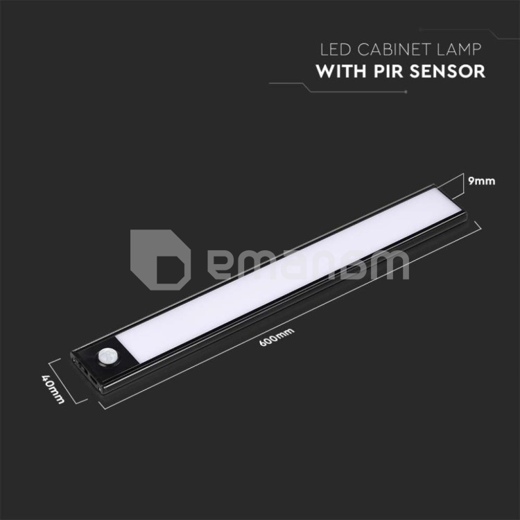 კაბინეტის განათება LED V-TAC 2.5W 4000K  შავი ფერი  IP20 2967