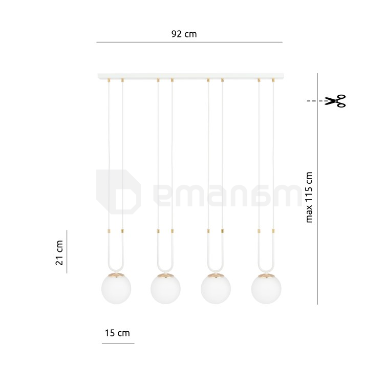 საკიდი EMIBIG GLAM 4 E14 4x MAX 40W WHITE OPAL