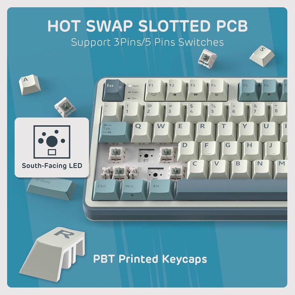 კლავიატურა Royal Kludge RK S98 RGB Mechanical Keyboard, Chartreuse switch, Smart Display, Hot Swappable, Type-C wired, Bluetooth 5.0, 2.4GHz, Light Cl