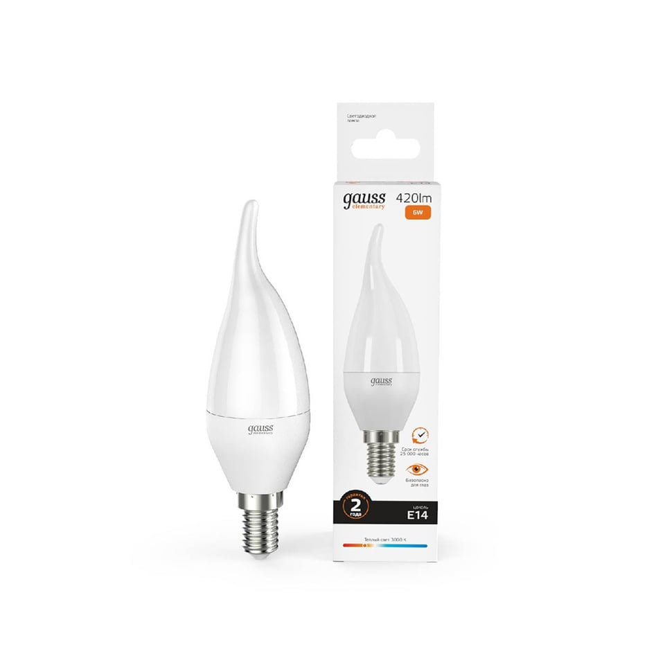 LED ნათურა Elementary Candle Tailed 6W E14 3000K Gauss