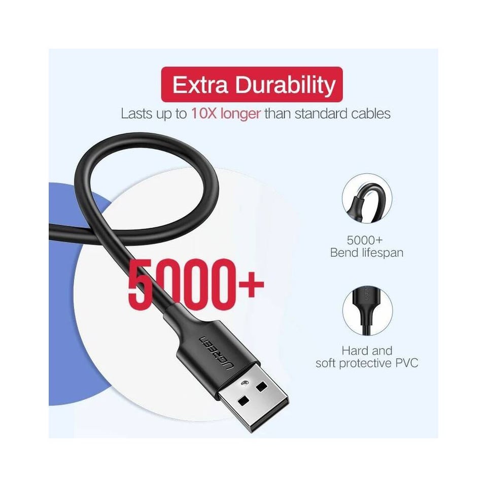 USB კაბელი UGREEN US289 (60138), USB to Micro USB, 2m, Black