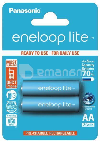 ნიკელ-ლითონის ჰიდრიდის აკუმულატორი Panasonic eneloop Lite AA 950mAh 2ც.