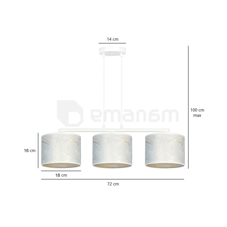 საკიდელი EMIBIG Broddi 3 E27 3x MAX 60W მარმარმარილო თეთრი