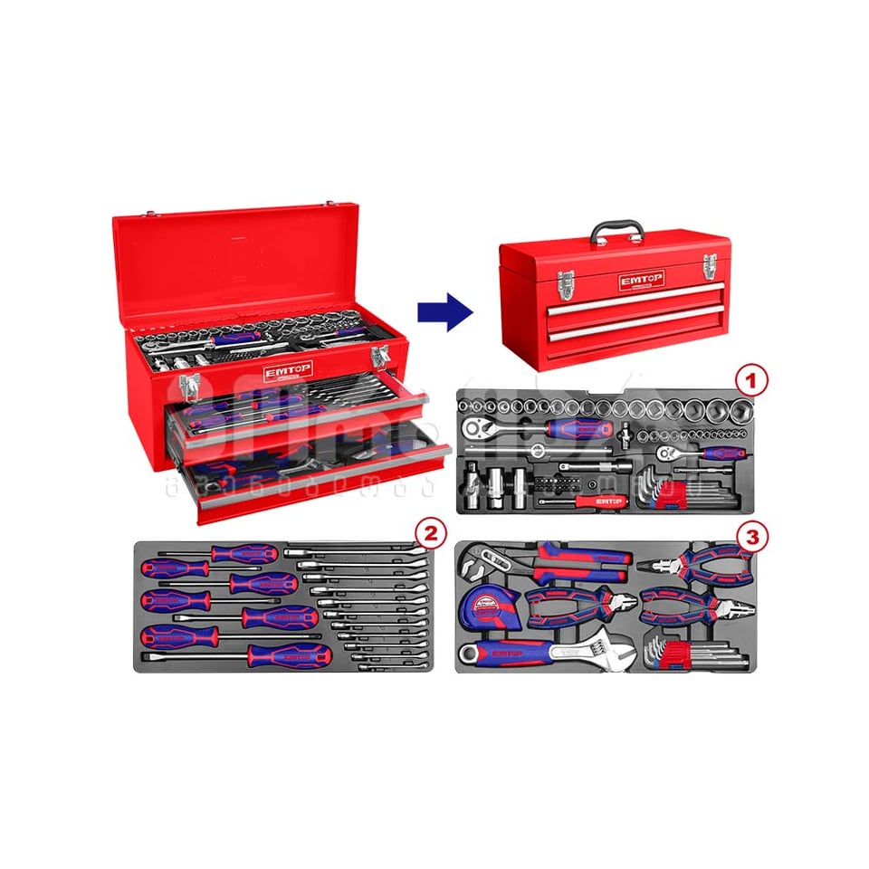 ხელის ხელსაწყოების ნაკრები ყუთში 105ც Emtop-EHTS01051