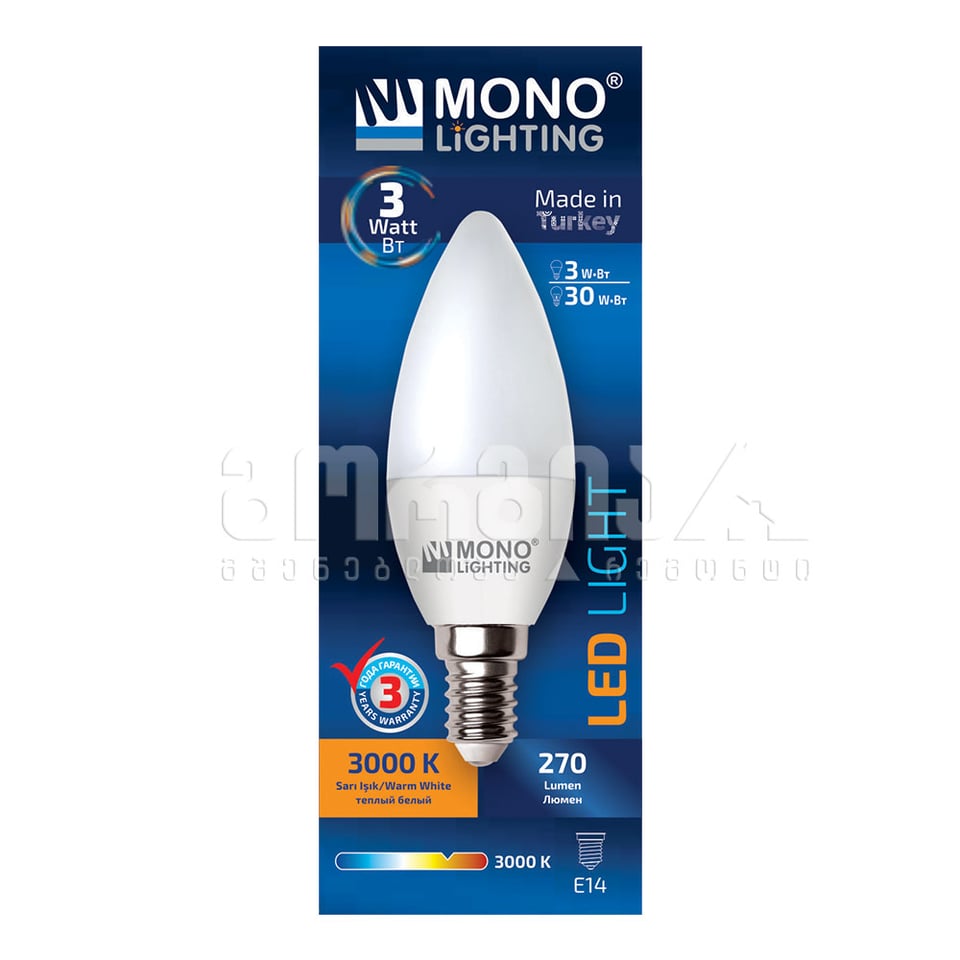 ლედ ნათურა 5W E14 3000K - MONO