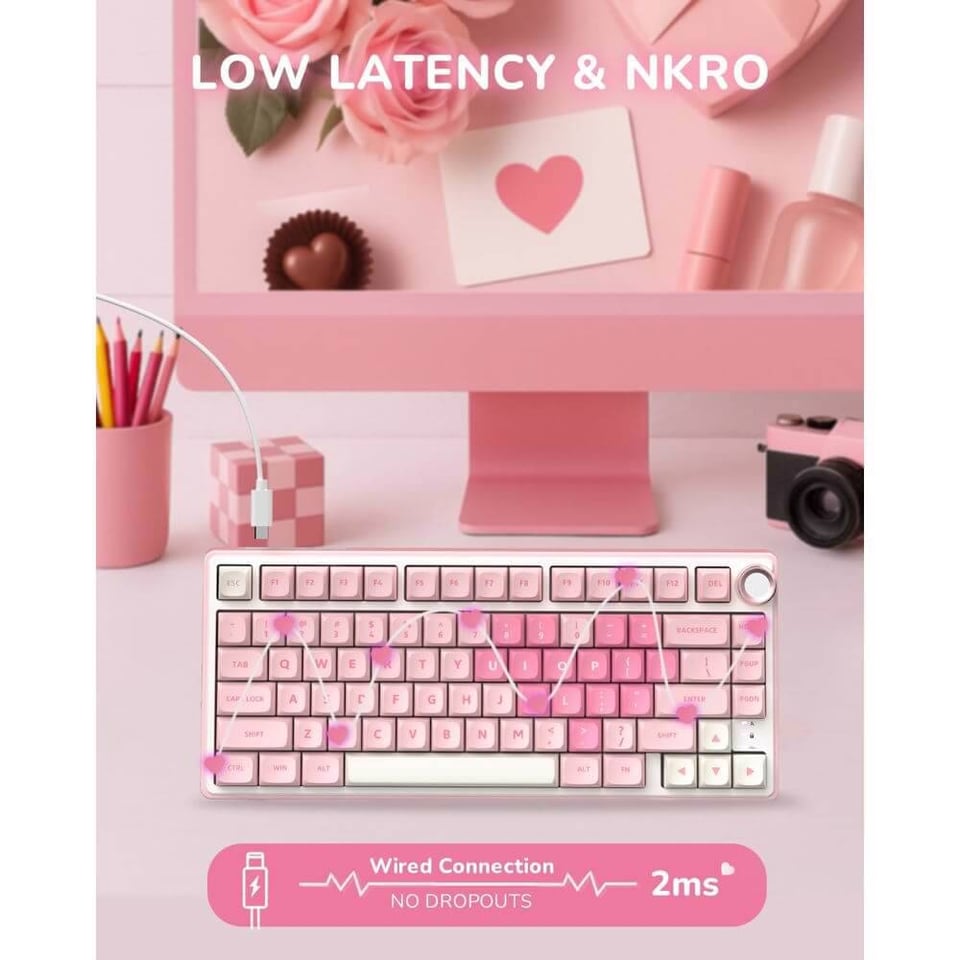 კლავიატურა Royal Kludge RKR75-PM-XW RGB Mechanical Keyboard, Beige Switch, Hot Swappable, Wired, USB, Pink Melody