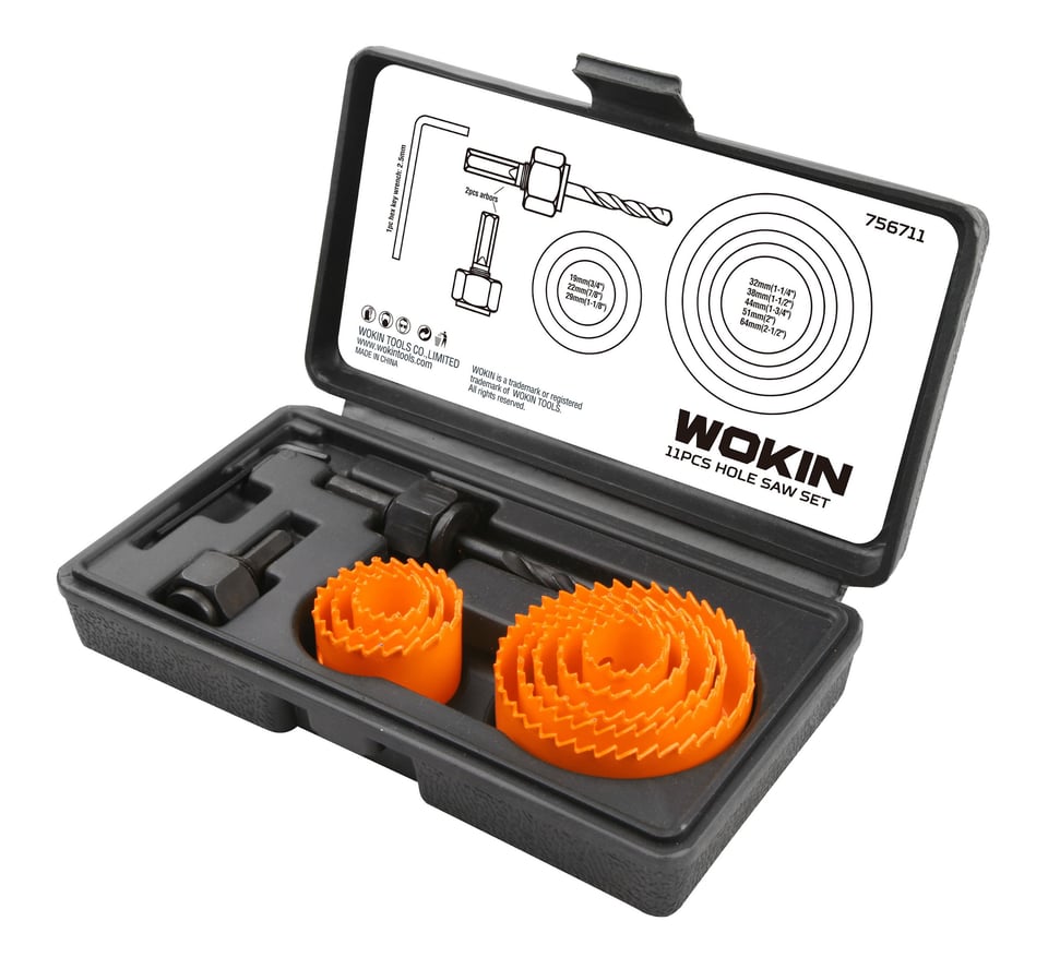 ბურღის საცვლელი პირი მეტალის Wokin 756711, 11Pcs, Hole Saw Set, Orange