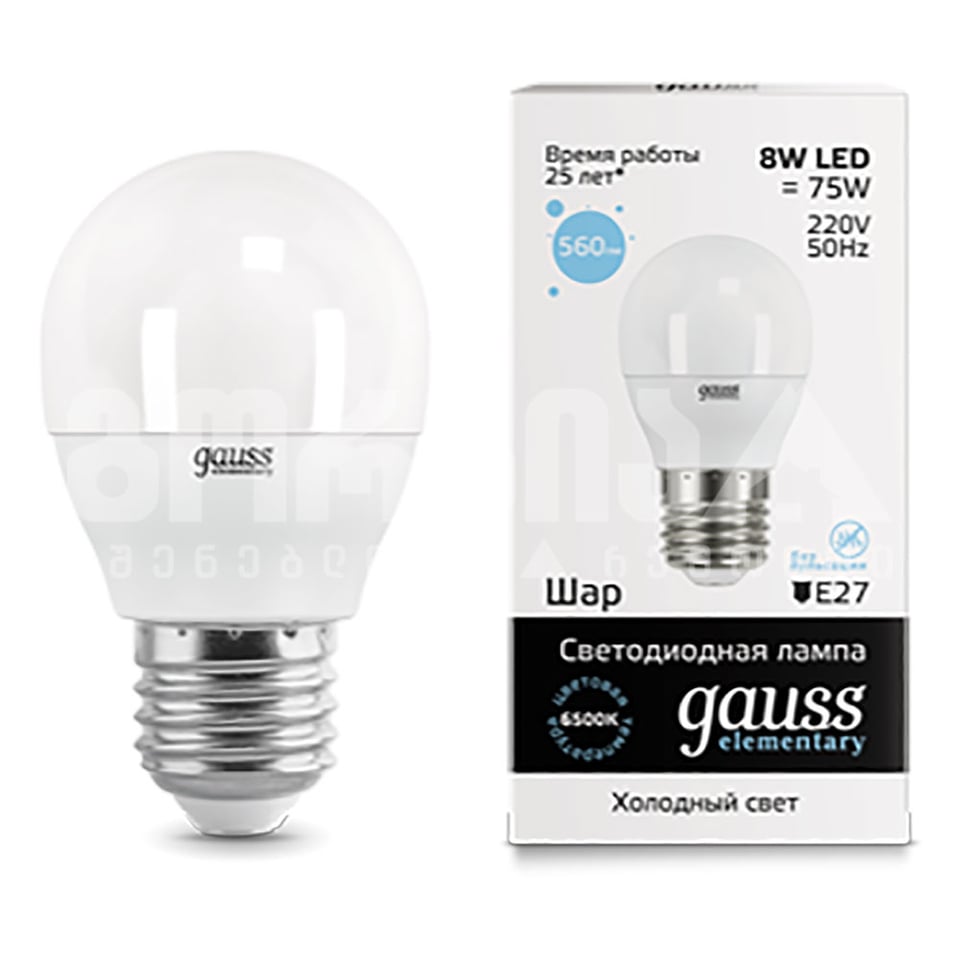 ლედ ნათურა Globe E27 8W 6500K gauss el - 53238